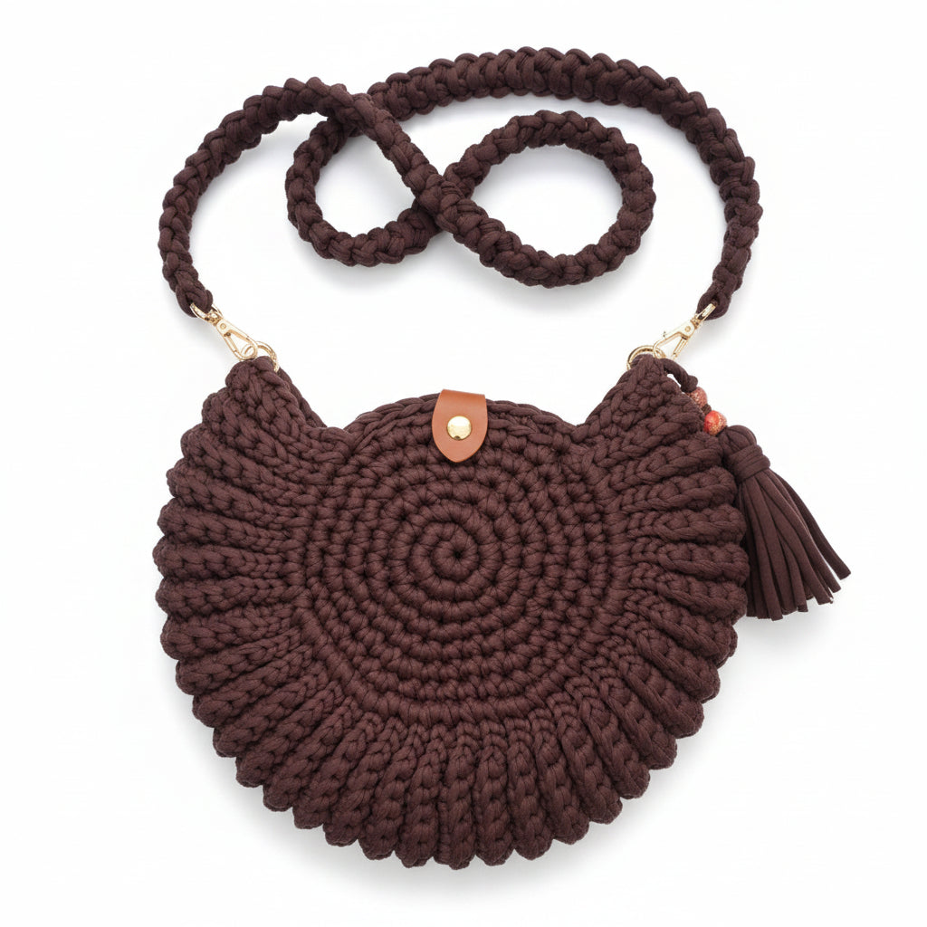 Chocolate Spiral Crochet Crossbody Bag