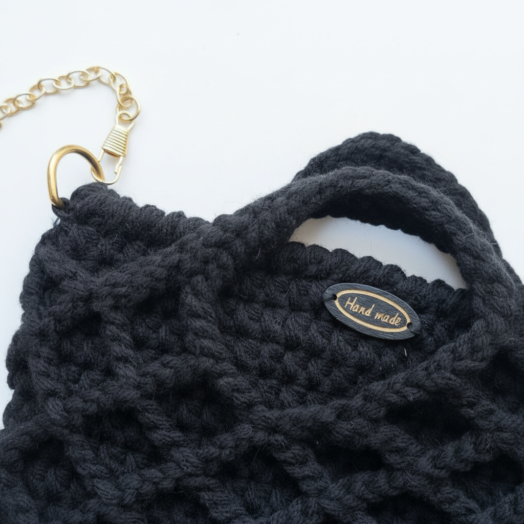 Black Diamond Weave Crochet Bag - Detail Shot