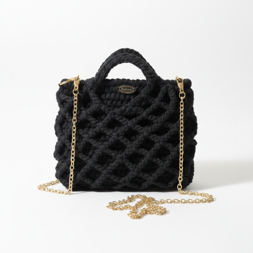 Black Diamond Weave Crochet Bag - Full Shot