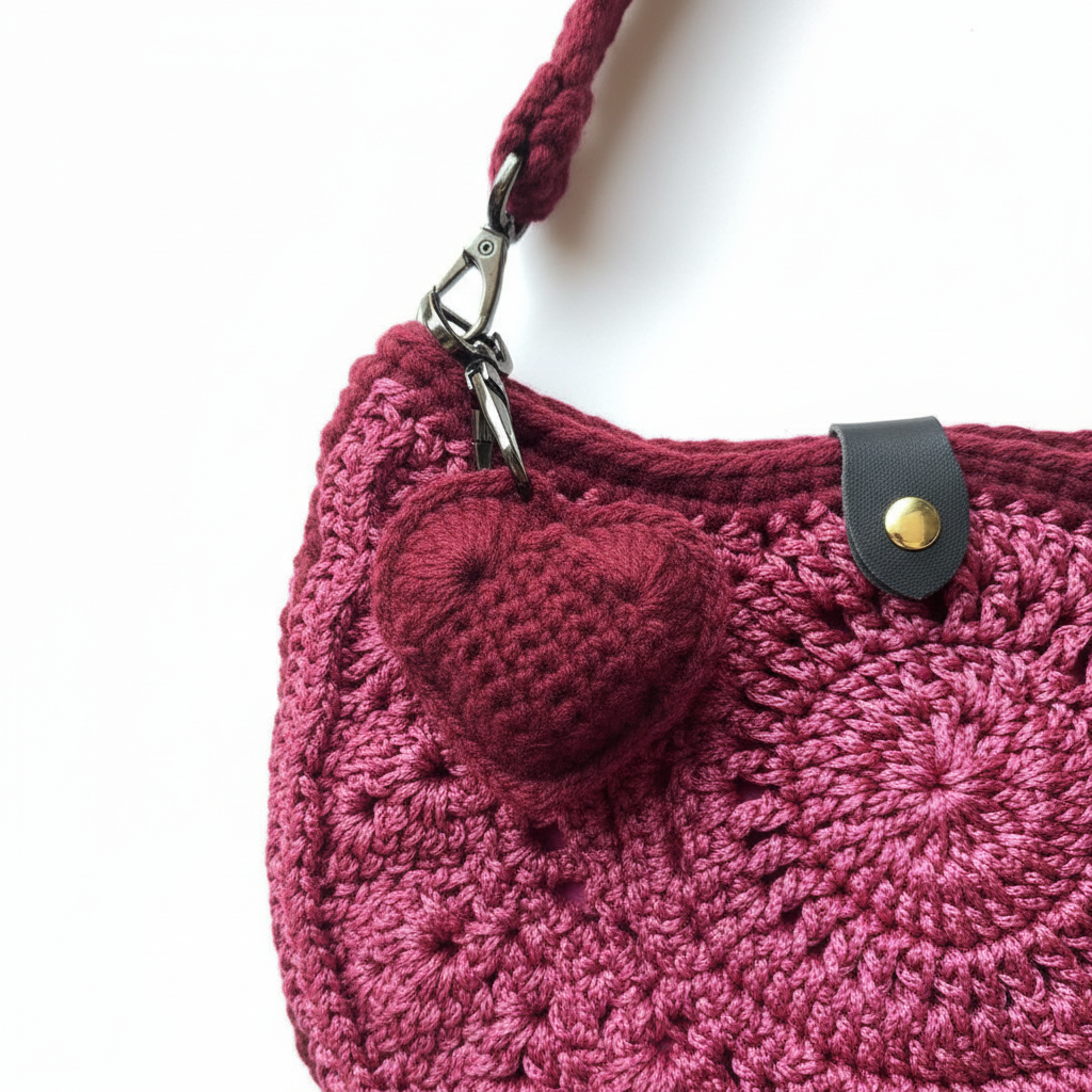 Burgundy Pink Crochet Bag - Detail Shot
