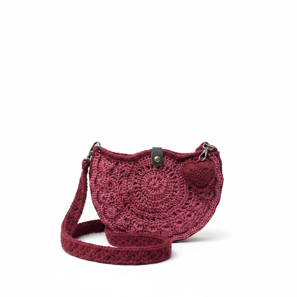 Burgundy Pink Crochet Bag - Studio Shot