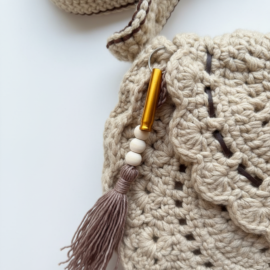 Cream Lace Crochet Bag - Charm Detail