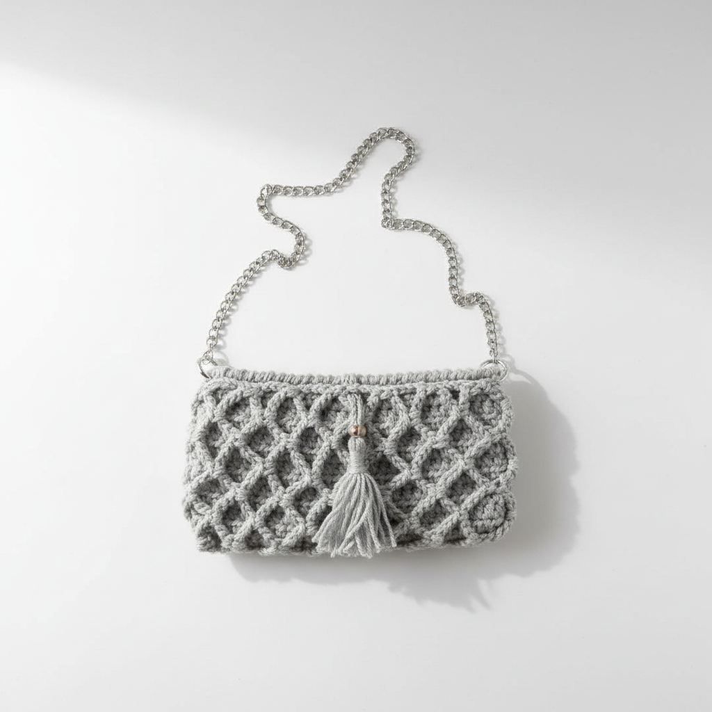 Crochet Crossbody Bag – Light Gray 2