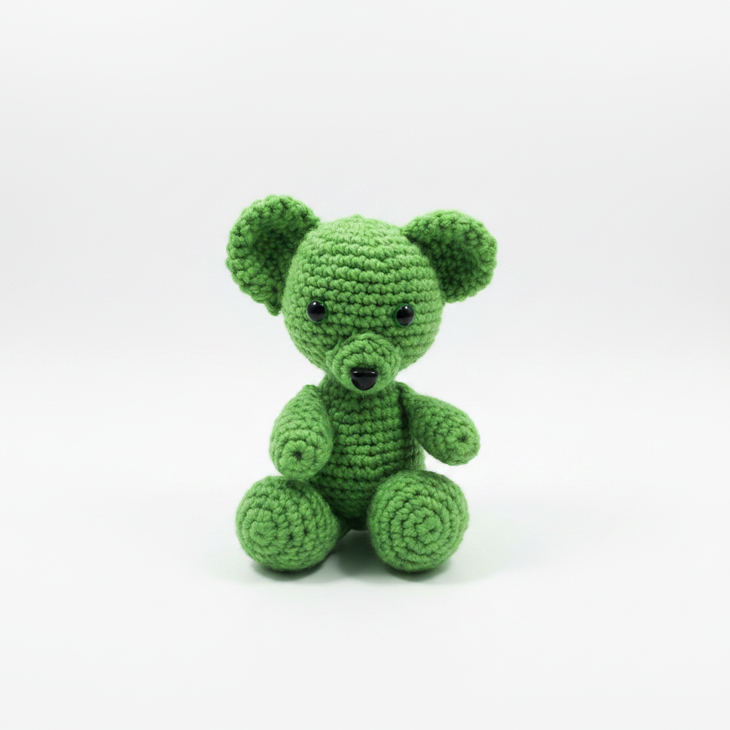 Green Crochet Bear - White Background