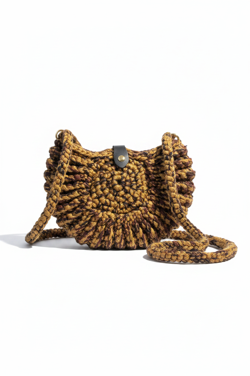 Mocha Gold Spiral Crochet Crossbody Bag