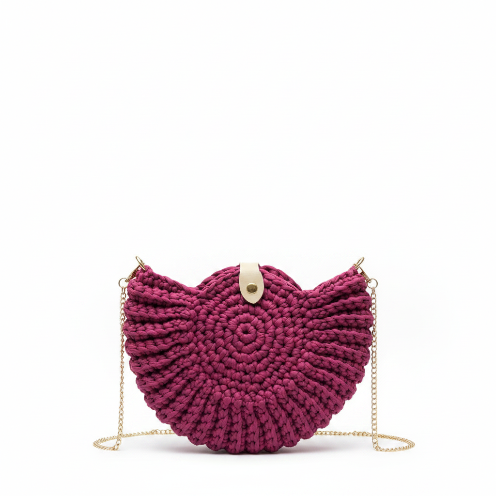Magenta Spiral Crochet Bag - Full Shot