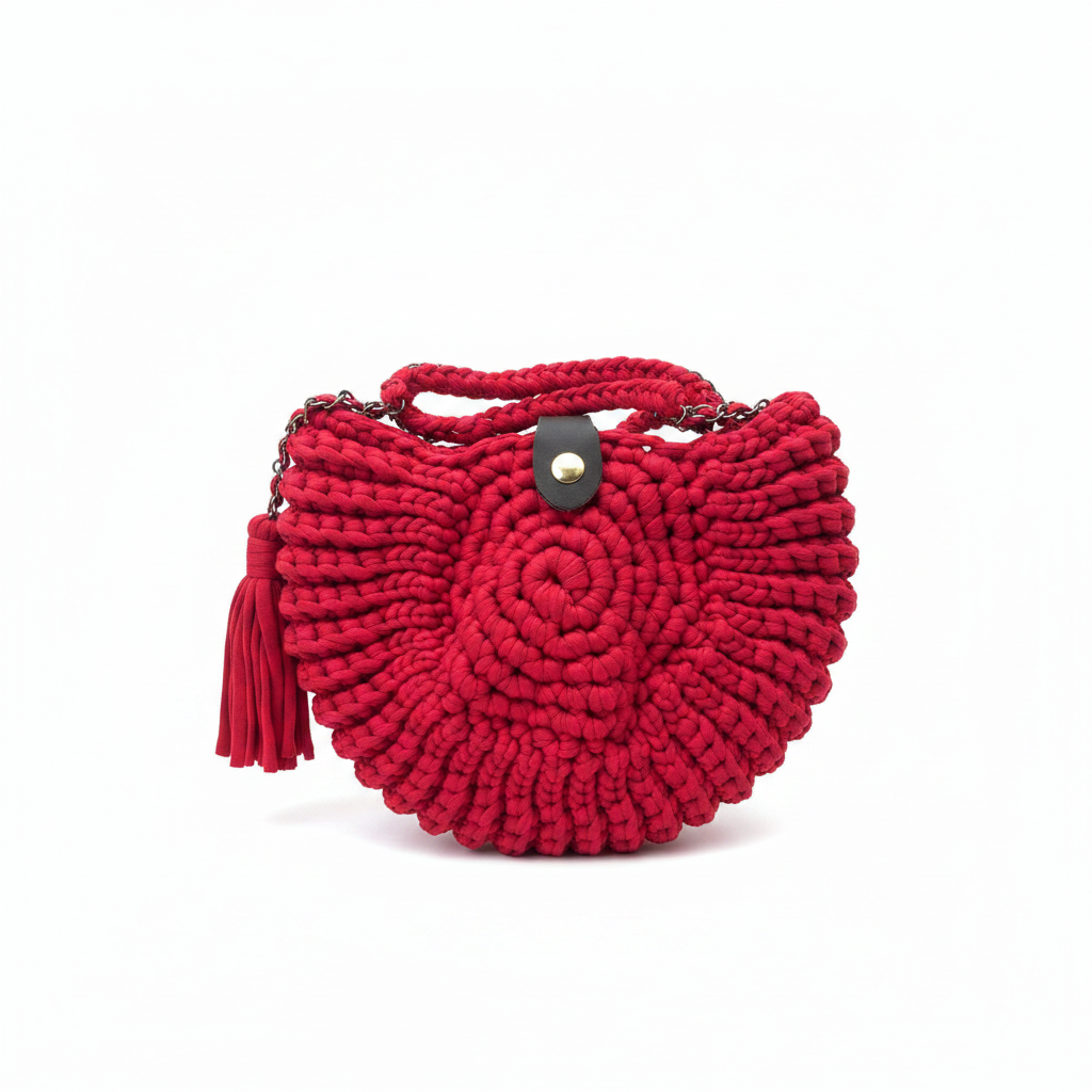 Red Crochet Bag - White Background