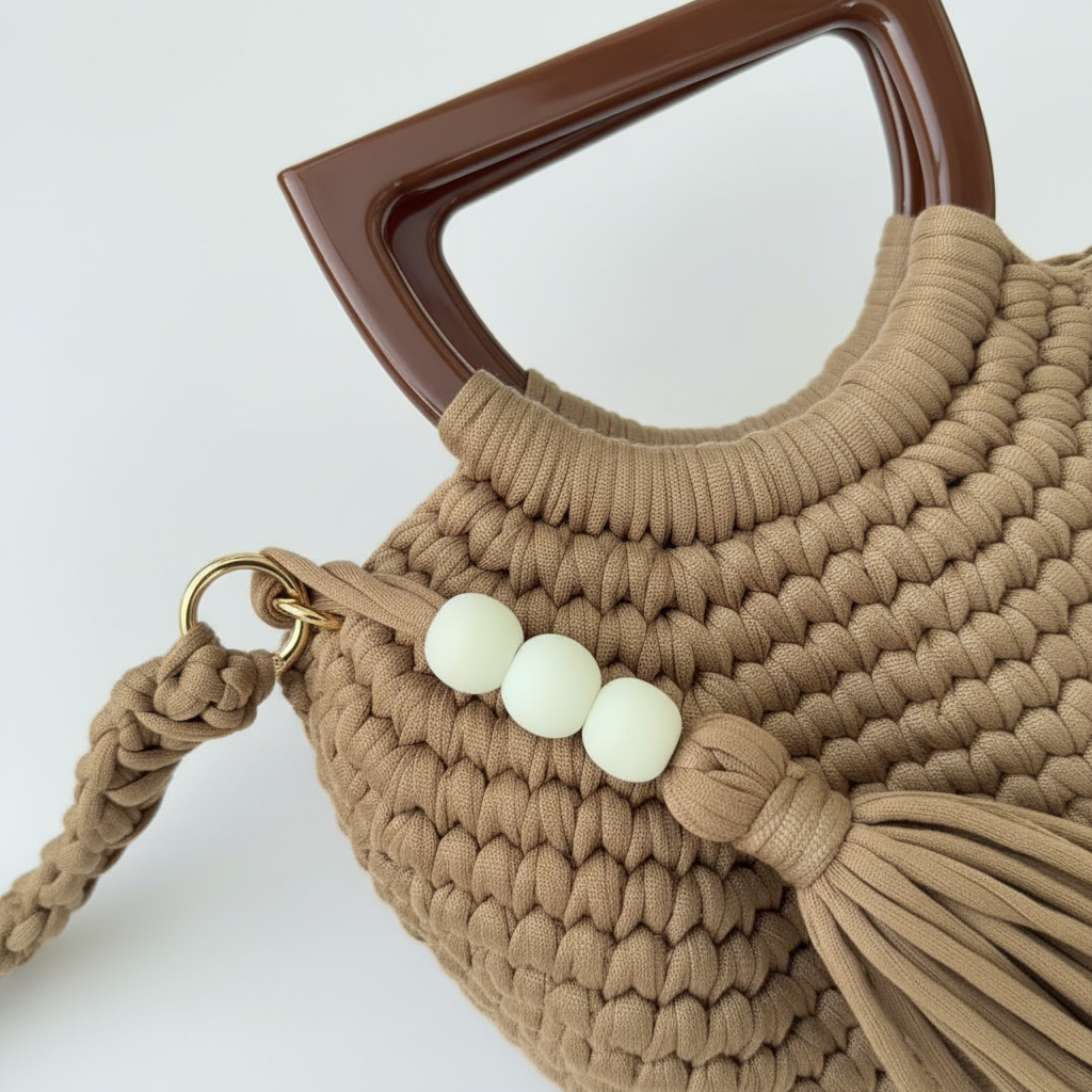Sand Caramel Crochet Bag - Detail Shot