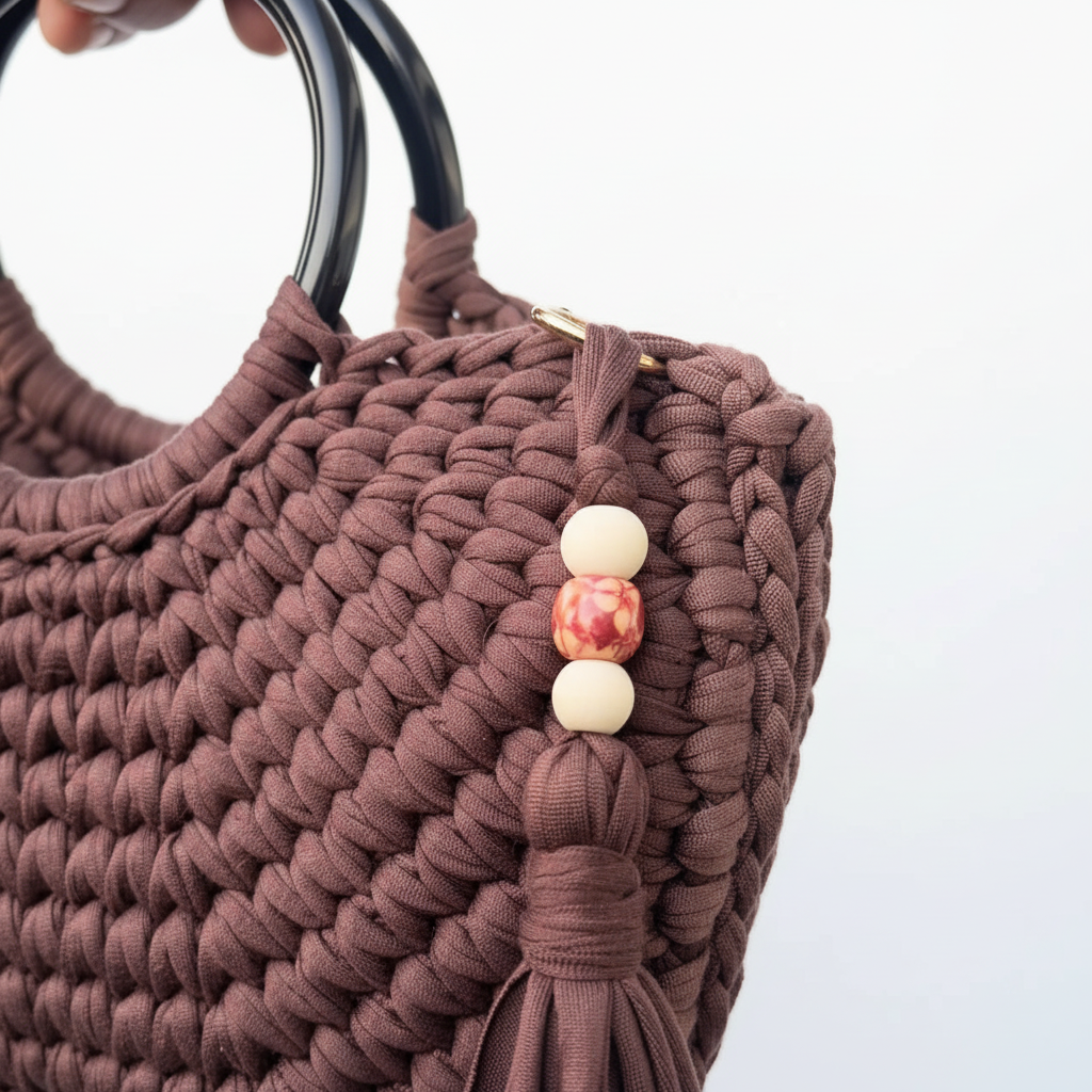 Two-Tone Mauve Crochet Bag - Charm Detail