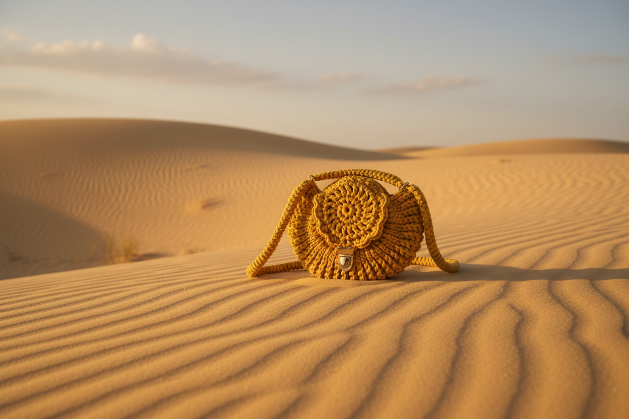 Yellow Crochet Bag in Desert
